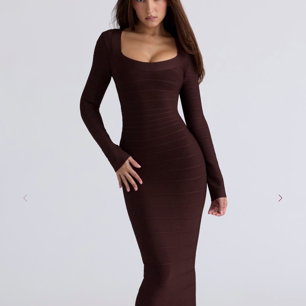 Elegant Brown Long Sleeve Dress